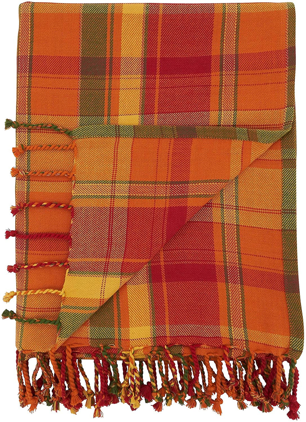 Throw Blanket Harvest Plaid Design Brown Traditional Cotton - Diamond Home USA