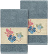 Unknown1 Turkish Cotton Floral Vine Embroidered Teal Blue 2 Piece Towel Hand Set Cloth