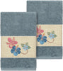 Unknown1 Turkish Cotton Floral Vine Embroidered Teal Blue 2 Piece Towel Hand Set Cloth