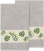 Turkish Cotton Palm Fronds Embroidered Light Grey 2 Piece Bath Towel Set Botanical Terry Cloth
