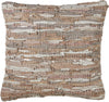 Woven Leather Down Filled Throw Pillow Beige Brown Tan Abstract Stripe Textured Bohemian Eclectic Casual Modern Contemporary Cotton Single Removable