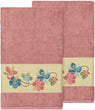 Turkish Cotton Floral Vine Embroidered Tea Rose 2 Piece Bath Towel Set Pink Cloth