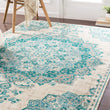 Traditional Teal/Ivory Area Rug 5'3" X 7'6" Blue Medallion Rectangle Polypropylene Latex Free