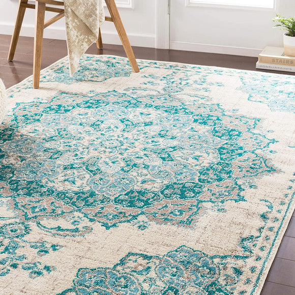 Traditional Teal/Ivory Area Rug 5'3