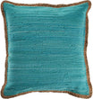 Unknown1 Bordered Blue Turquoise Throw Pillow Border Solid Color Bohemian Eclectic Casual Nautical Coastal Cotton Jute Single Removable Cover Textured