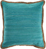 Unknown1 Bordered Blue Turquoise Throw Pillow Border Solid Color Bohemian Eclectic Casual Nautical Coastal Cotton Jute Single Removable Cover Textured