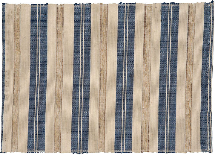 MISC Striped Design Placemats (Set 4) Blue Oblong Synthetic Fiber