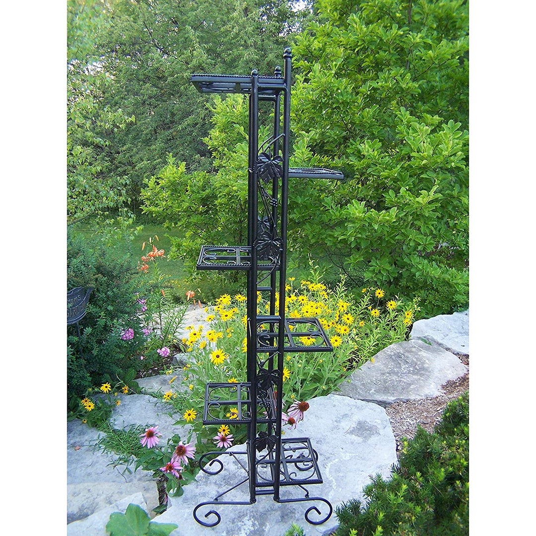 6 Tier Metal Wrought Iron Plant Stand Six Level Planter Holder Standing Flower Rack Pots Baskets Tall Large Ladder Tower Black 65Inch H