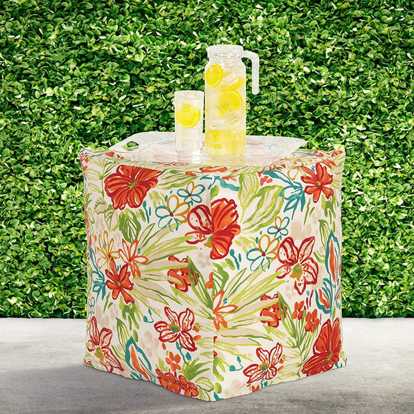 Palm Island Indoor Outdoor Pouf Color Floral Tropical Polyester Fade Resistant