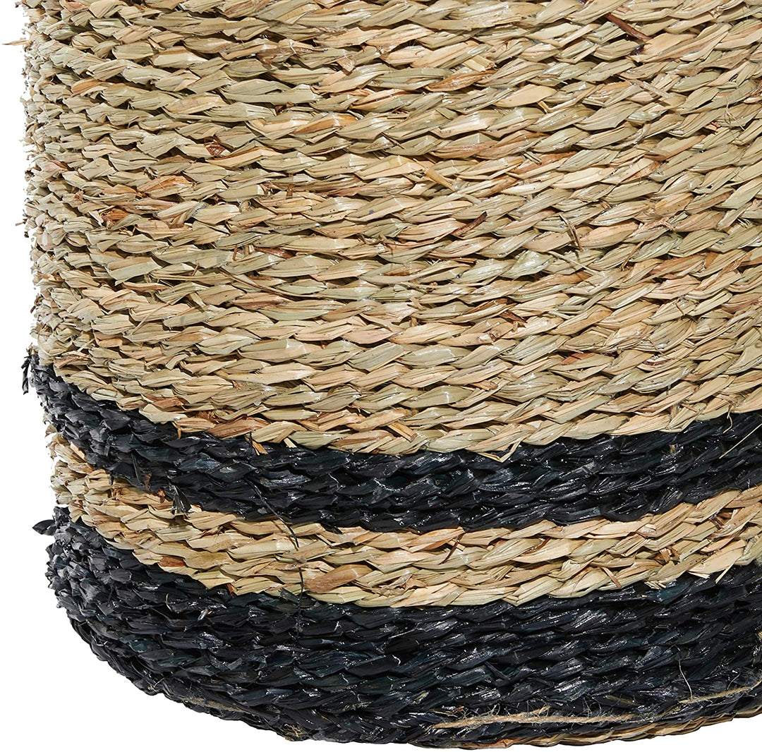 Woven Striped Round Seagrass Baskets Handles Set 3 15" 17" 18" 16 X 18round Black - Diamond Home USA