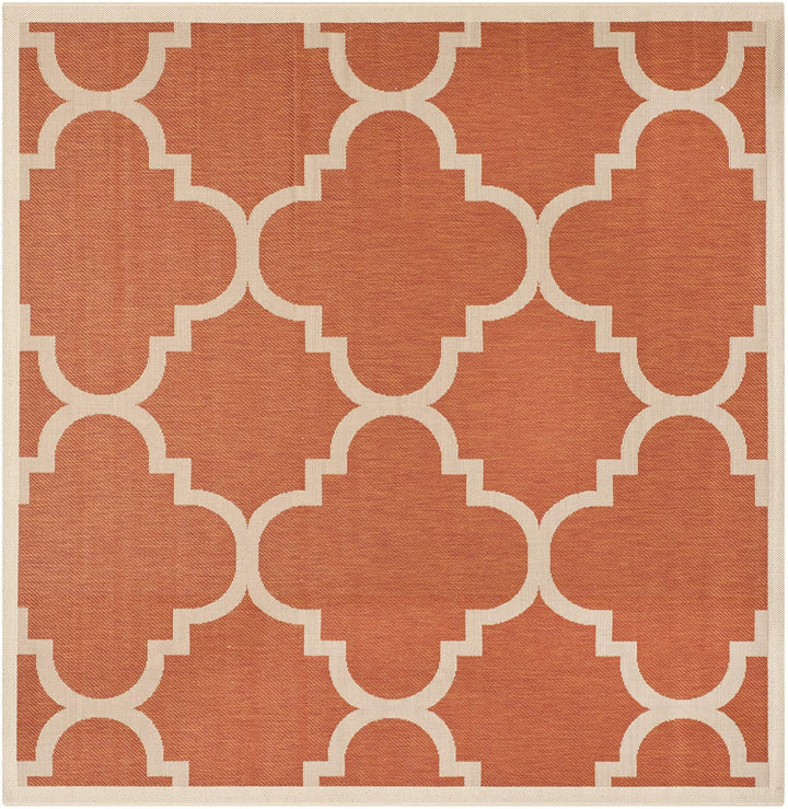 6'7" x 6'7" Burnt Orange Quatrefoil Rug Moroccan Trellis Rug