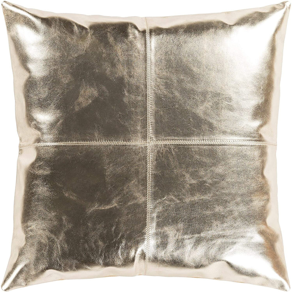 Champagne Leather Poly Fill Throw Pillow (22" X 22") Gold Patchwork Modern Contemporary Cotton Single Removable Cover