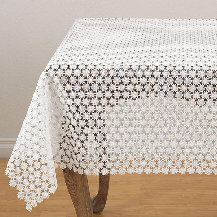 Open Embroidered Floral Table Topper Cream Formal Square