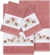 Turkish Cotton Shells Embroidered Tea Rose 4 Piece Towel Set Pink Terry Cloth