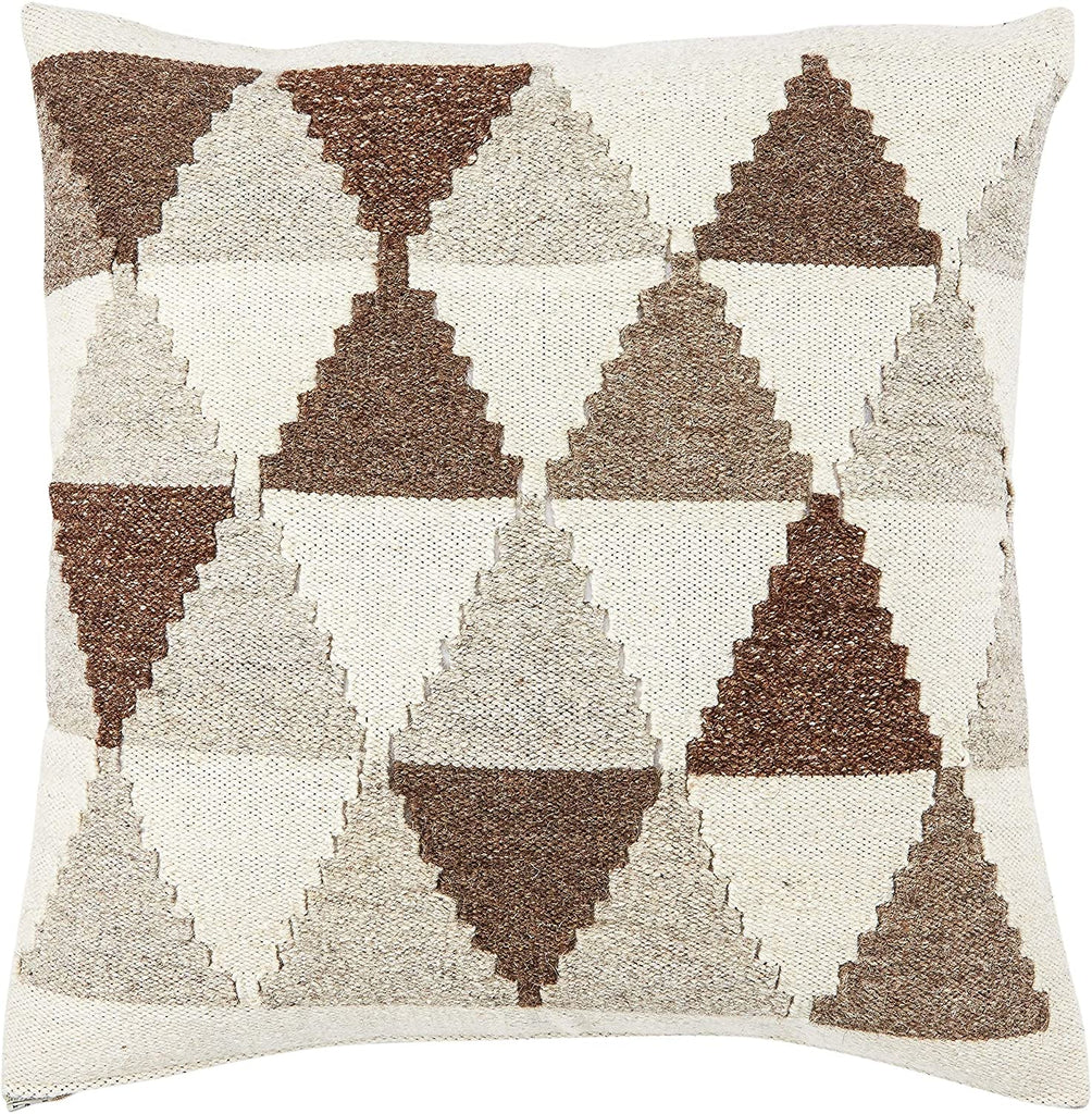 UKN Geometric Brown/Gray Throw Pillow Brown Grey Textured Global Southwestern Cotton Wool Single Handmade Removable Cover