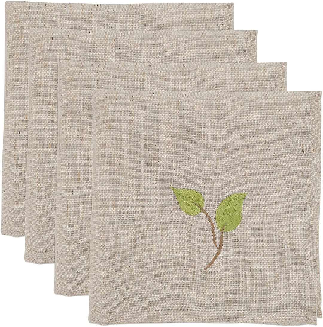 MISC Embroidered Table Napkins Vine Design (Set 4) 20" X Brown Square Linen Polyester