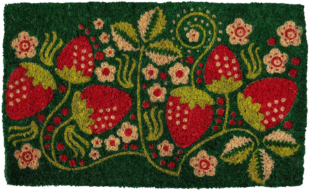 MISC Strawberry Vines Handwoven Coconut Fiber Doormat 18 X 30 Green Transitional Rectangle Coir All Weather