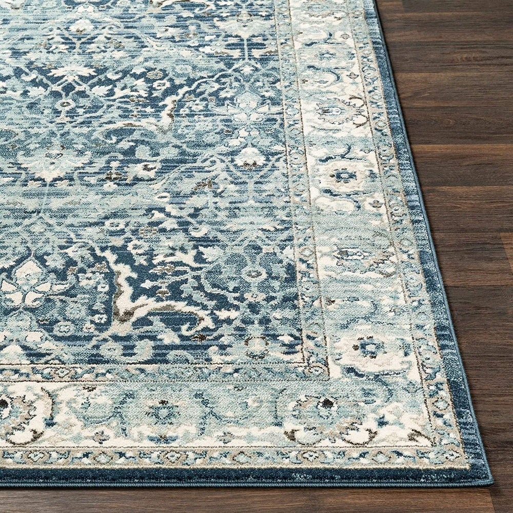 Navy Teal Updated Traditional Area Rug 2'6" X 7'10" Runner Blue Oriental Rectangle Polypropylene Latex Free