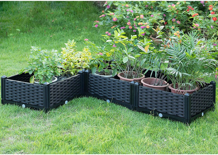 Raised Garden Bed Screwless Planter Brown Square Plastic Drainage Holes - Diamond Home USA