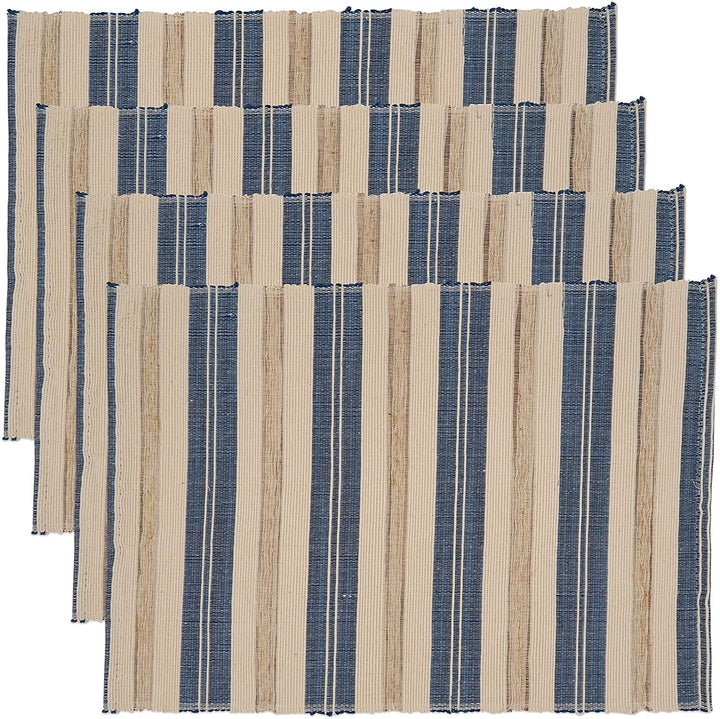 MISC Striped Design Placemats (Set 4) Blue Oblong Synthetic Fiber