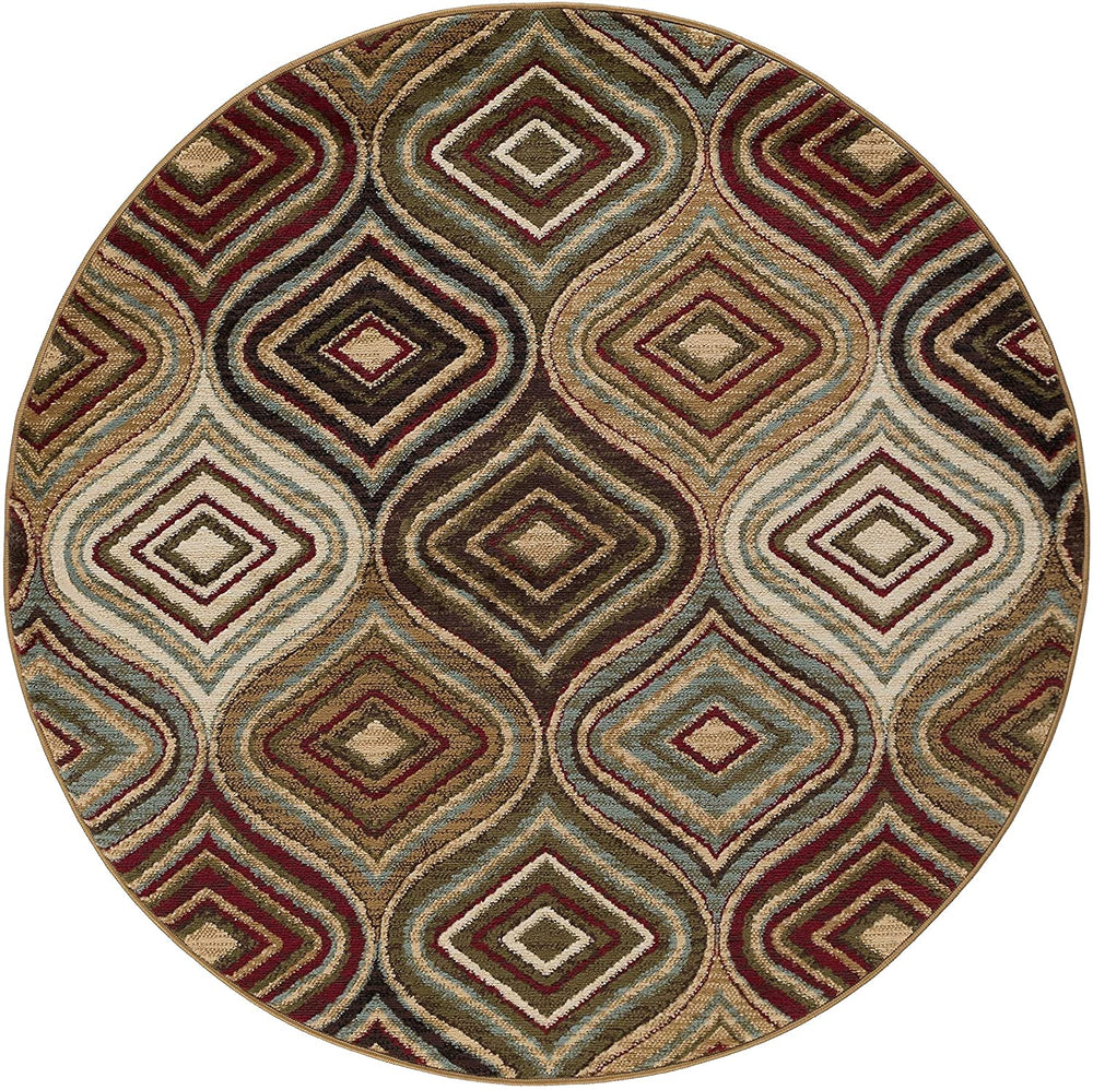 Contemporary Geometric Round Area Rug 7'10 X Brown Abstract Graphic Global Mid Century Modern Jute Polypropylene Latex Free