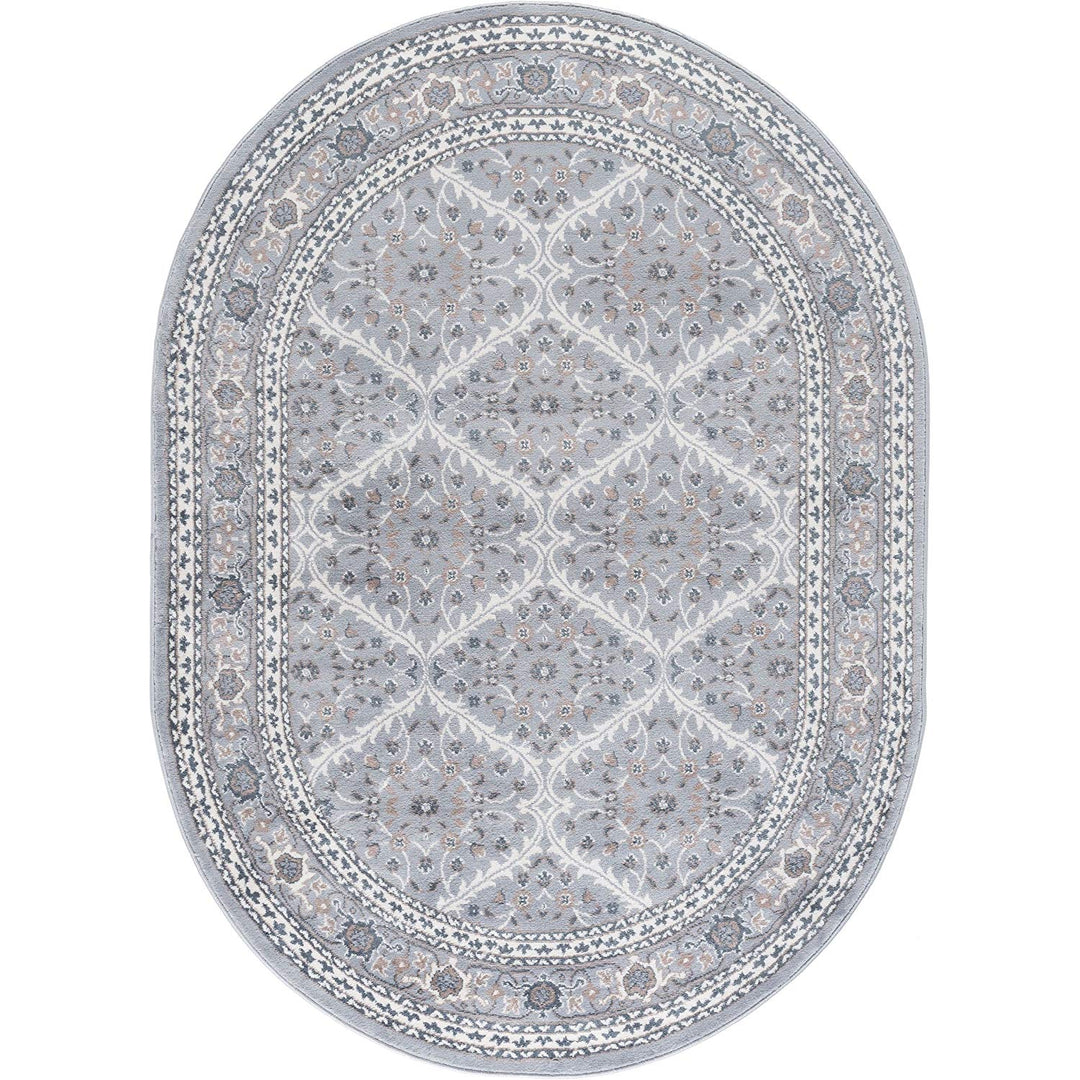 5'3 x 7'3 Grey White Oriental Theme Oval Rug Gray Floral