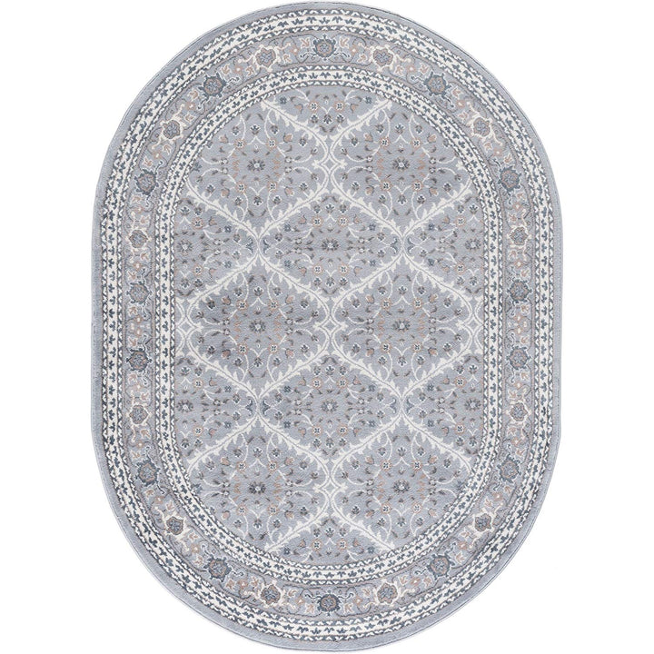 5'3 x 7'3 Grey White Oriental Theme Oval Rug Gray Floral