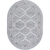 5'3 x 7'3 Grey White Oriental Theme Oval Rug Gray Floral Trellis Pattern Oblong Carpet Geometric Lattice Patterned Carpeting Medallion Flower Border