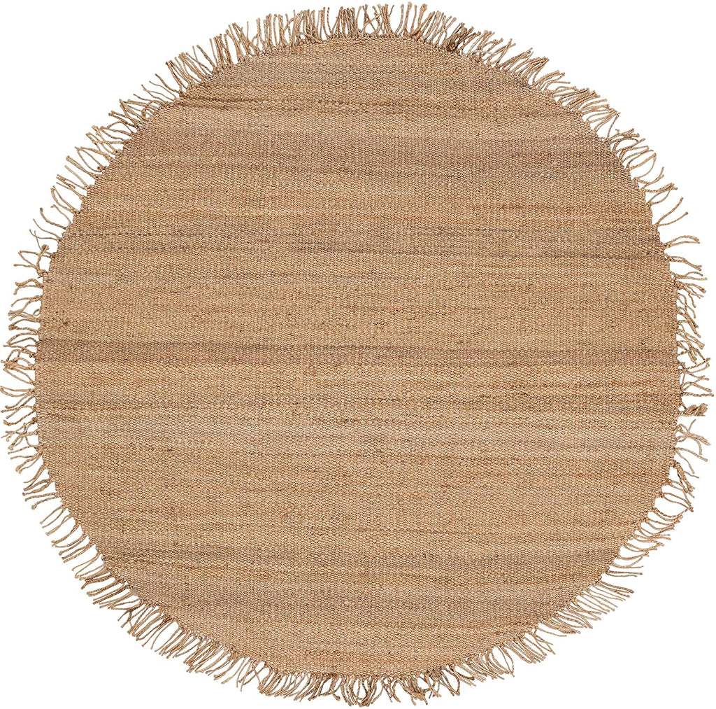 Hand Woven Natural Fiber Jute Area Rug 6' Round Brown Solid Cabin Lodge Latex Free Handmade