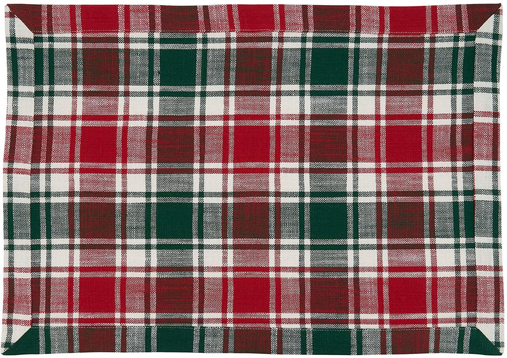 Plaid Design Cotton Placemats (Set 4) Green Red Oblong - Diamond Home USA