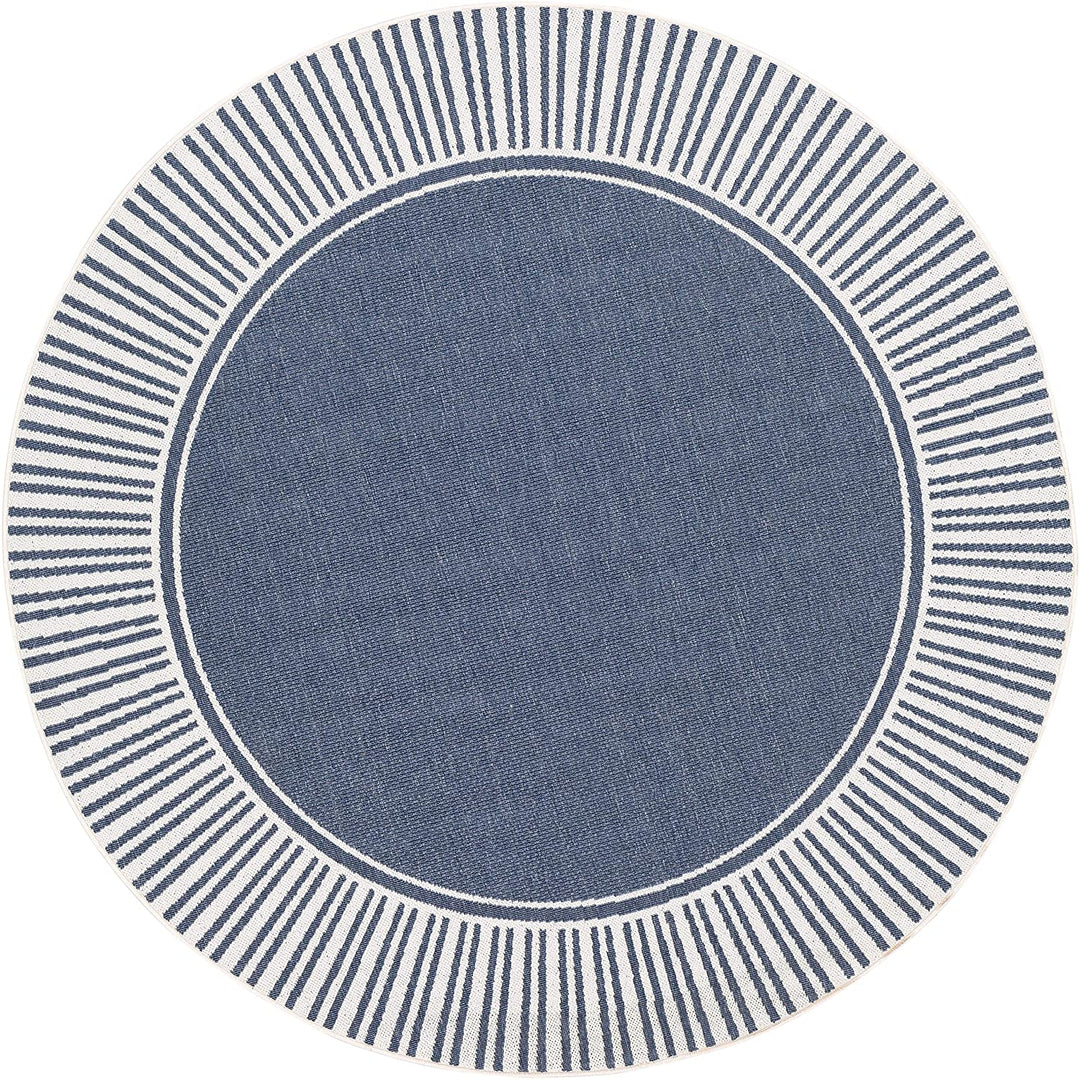 Border Indoor/Outdoor Area Rug 5'3" Round Blue White