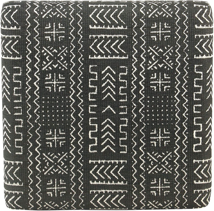 Onyx Upholstered Metal Ottoman Black Geometric Industrial Pattern Square Fabric Foam - Diamond Home USA