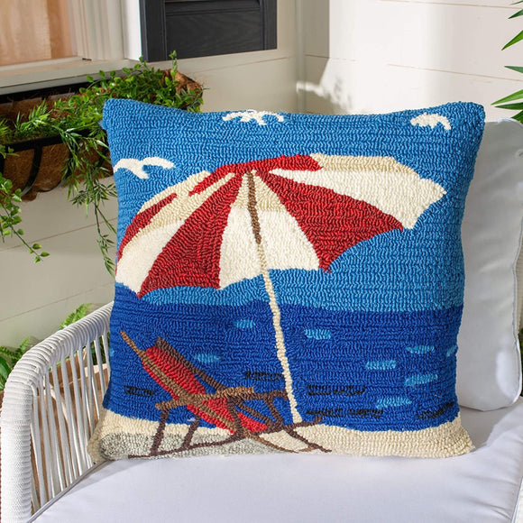 Unknown1 Beach Lounge 20 inch Marine/Red Decorative Throw Pillow (Set 2) Blue Geometric Mid Century Modern Contemporary Polyester Set 2