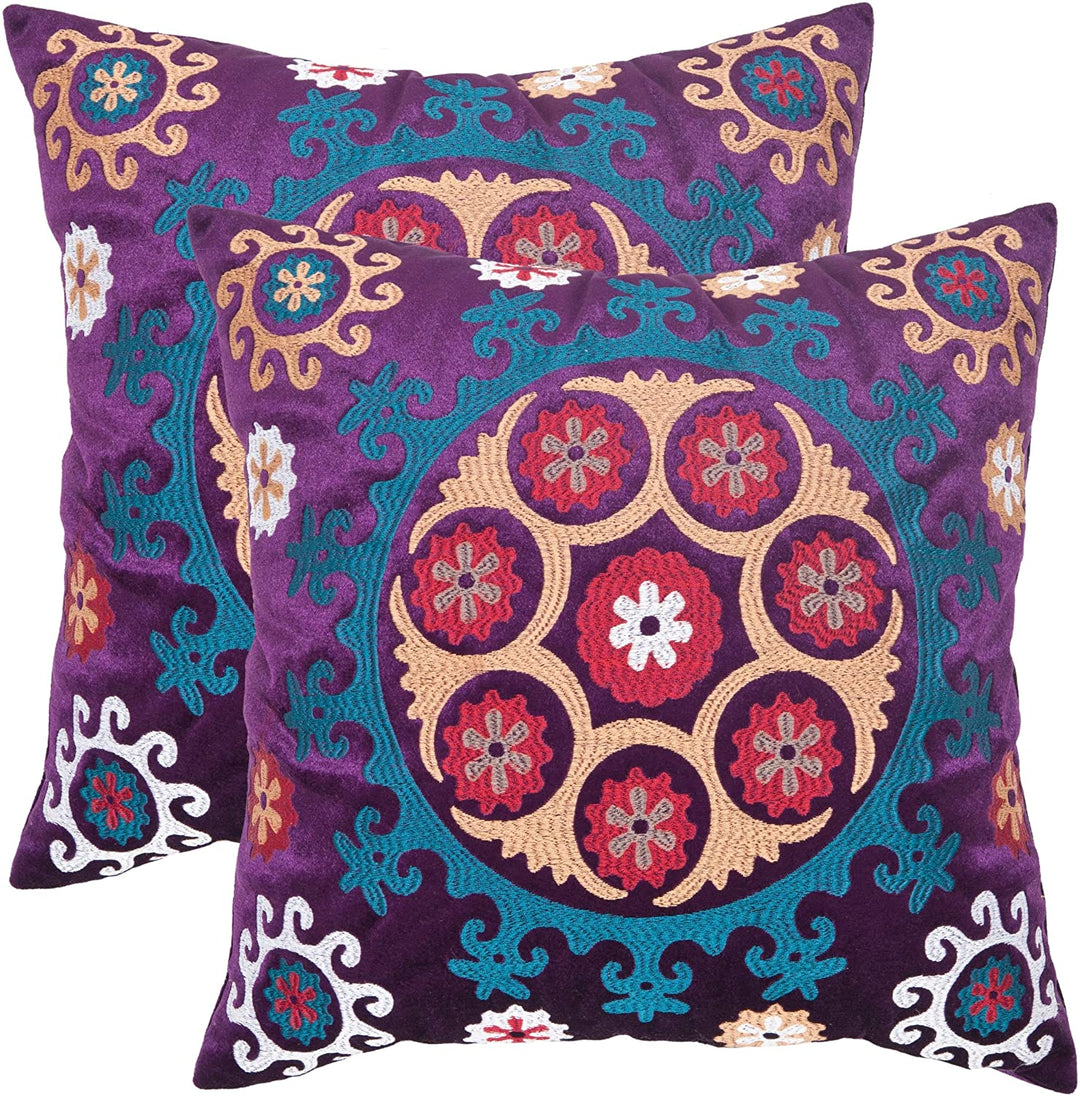 22 inch Purple Decorative Pillows (Set 2) Gold Geometric