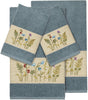 UKN Teal Blue Turkish Cotton Wildflowers Embroidered 4 Piece Towel Set