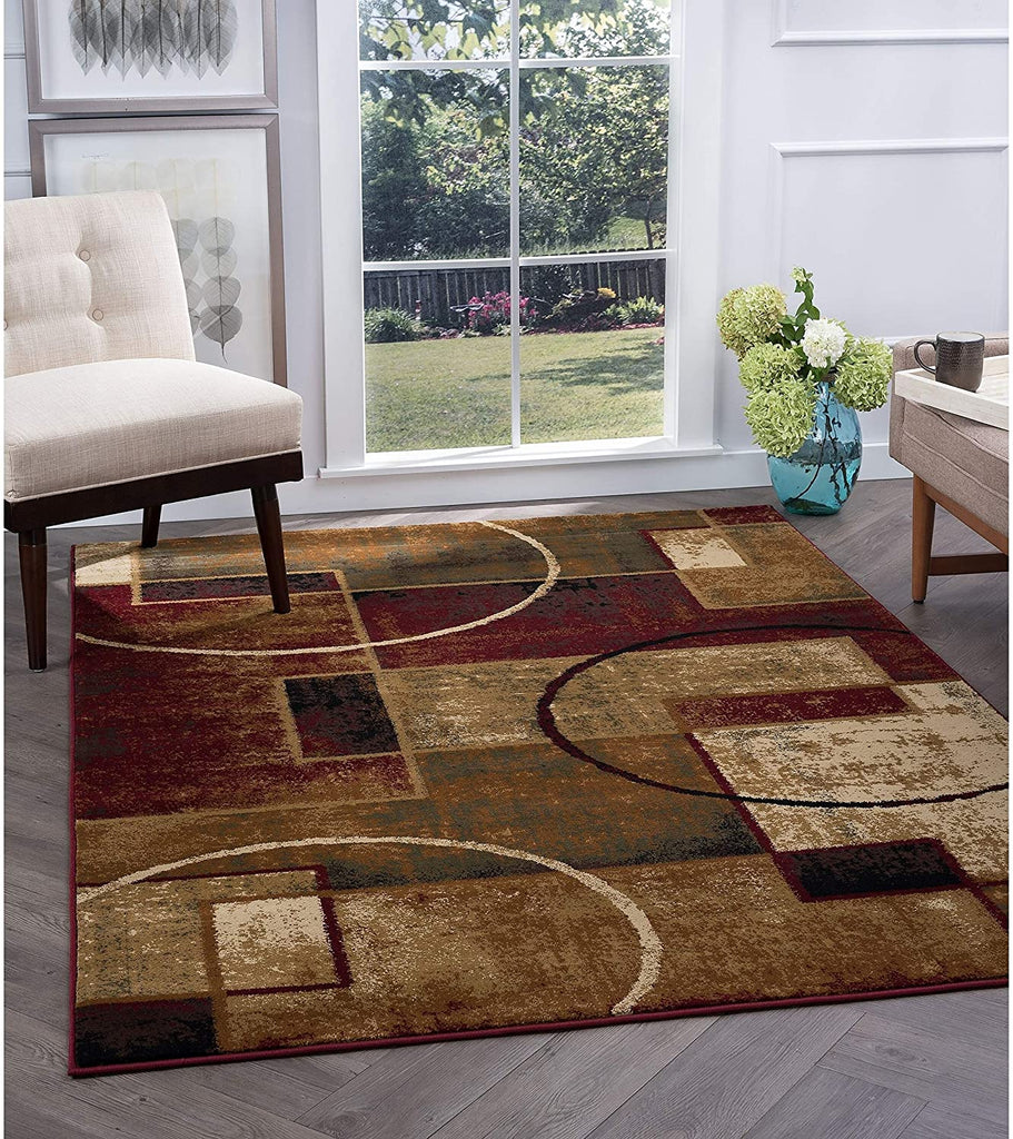 Contemporary Abstract Area Rug 5'3 X 7'3 Color Block Graphic Mid Century Modern Mission Craftsman Rectangle Jute Polypropylene Latex Free