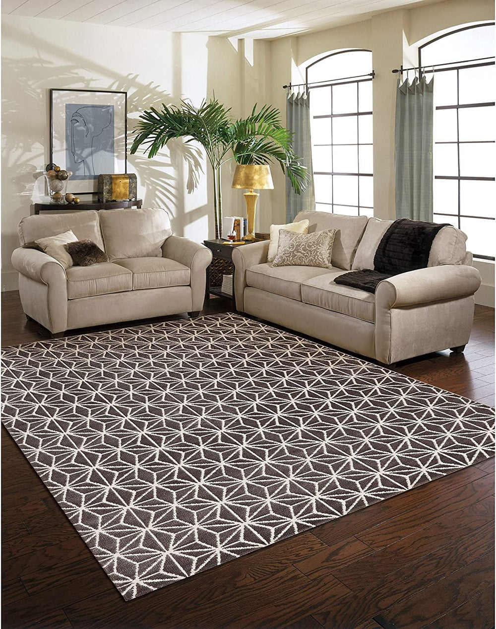 Loft Modern Geometric Star Grey Rug (7'10 X 10') 7'10" 10' Ivory Transitional Rectangle Polypropylene Synthetic Contains Latex Stain Resistant