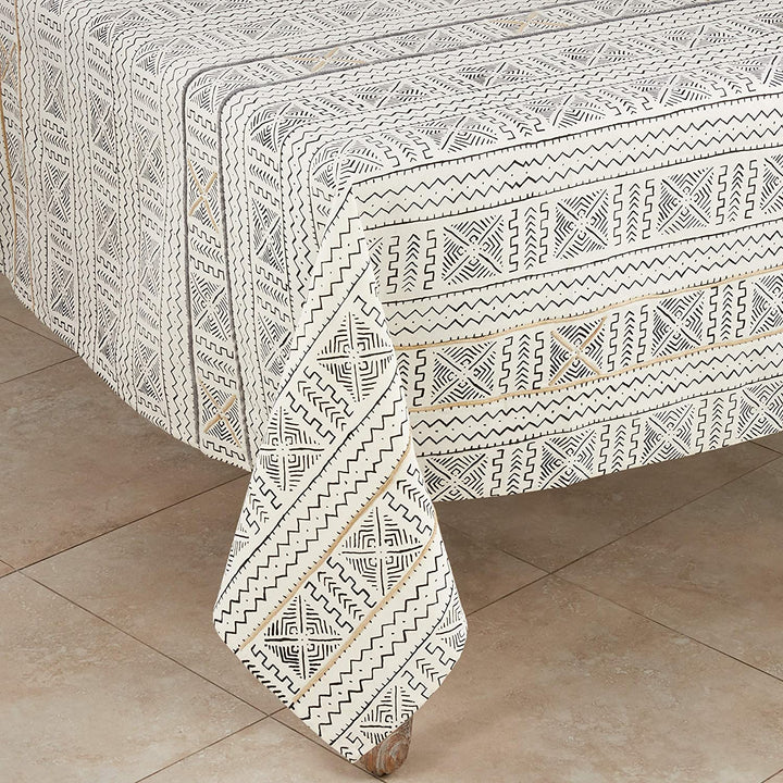 Cotton Mud Cloth Tablecloth White Abstract Geometric