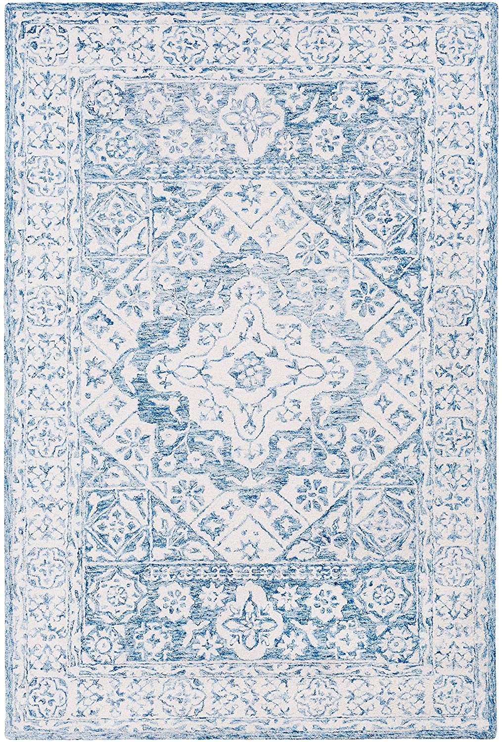 Hand Hooked Wool Accent Rug 2' X 3' Blue Oriental Shabby Chic Rectangle Latex Free - Diamond Home USA