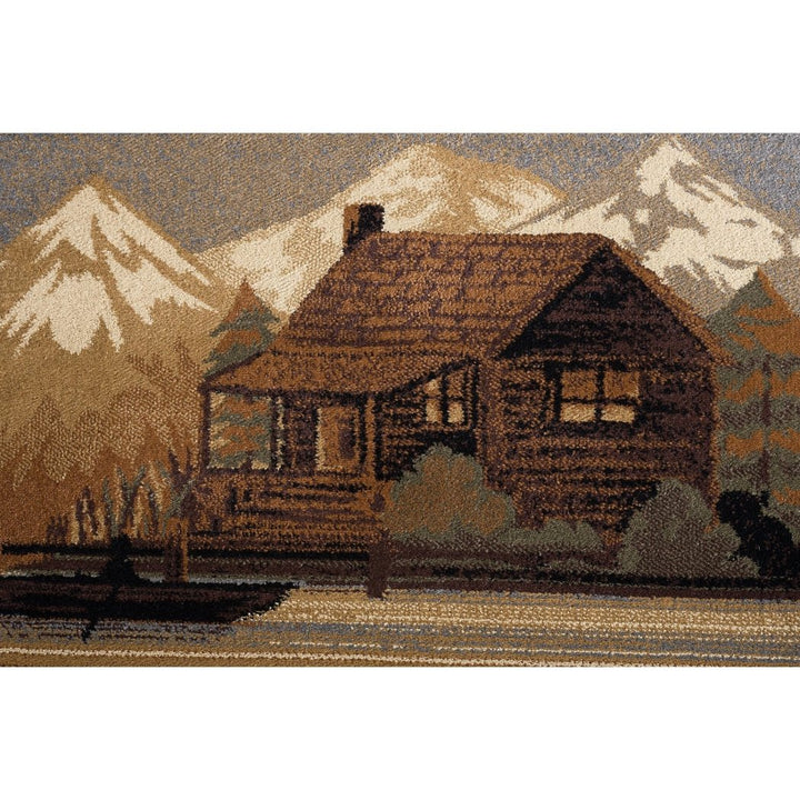 2'7 x 7'3 Brown Tan Hunting Theme Runner Rug Rectangle Indoor Grey White Fishing Canoe Pattern Hallway Carpet Wildlife Themed Entryway Lodge Cabins