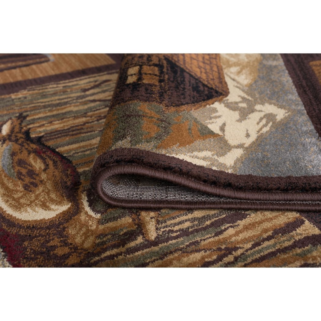 2'7 x 7'3 Brown Tan Hunting Theme Runner Rug Rectangle Indoor Grey White Fishing Canoe Pattern Hallway Carpet Wildlife Themed Entryway Lodge Cabins