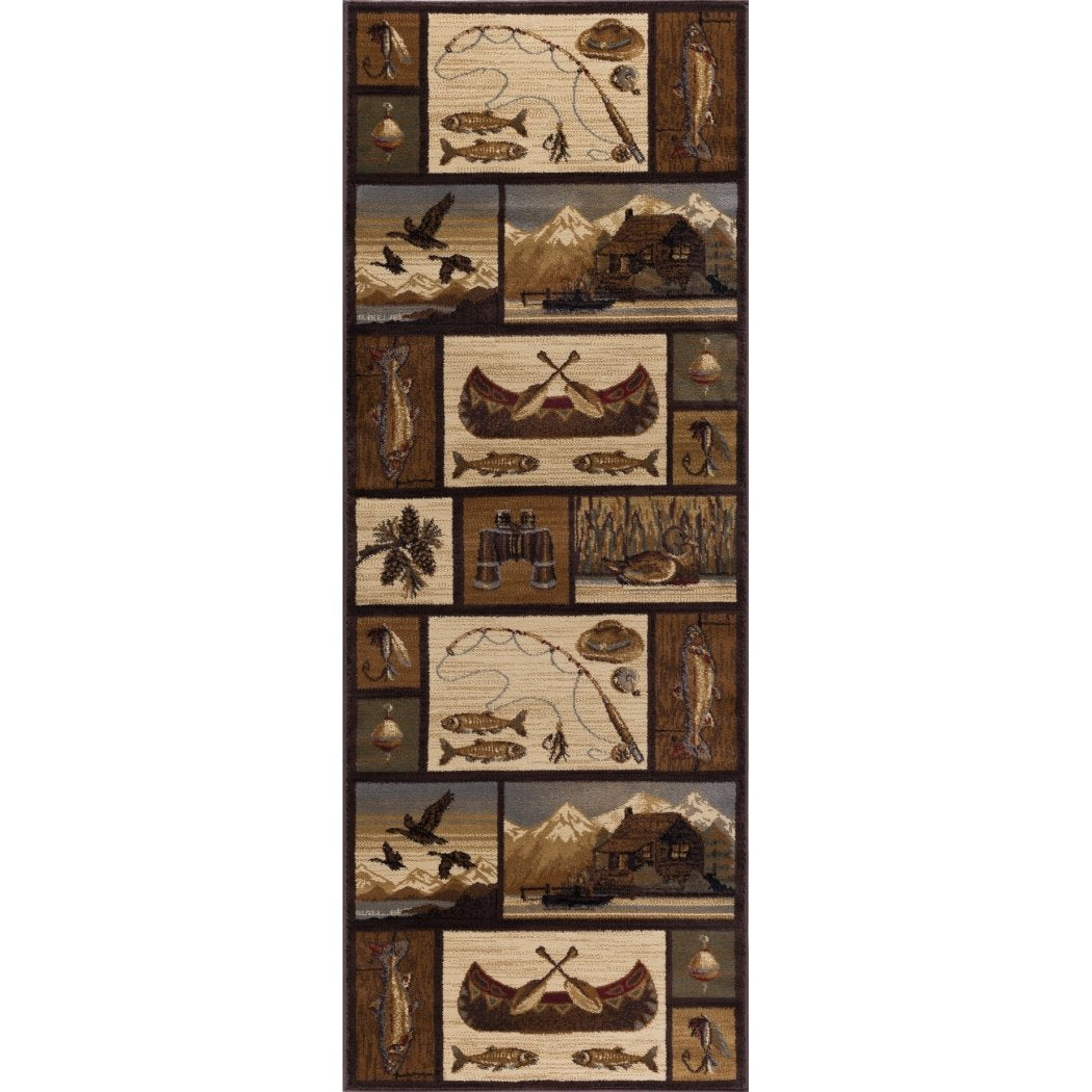 2'7 x 7'3 Brown Tan Hunting Theme Runner Rug Rectangle