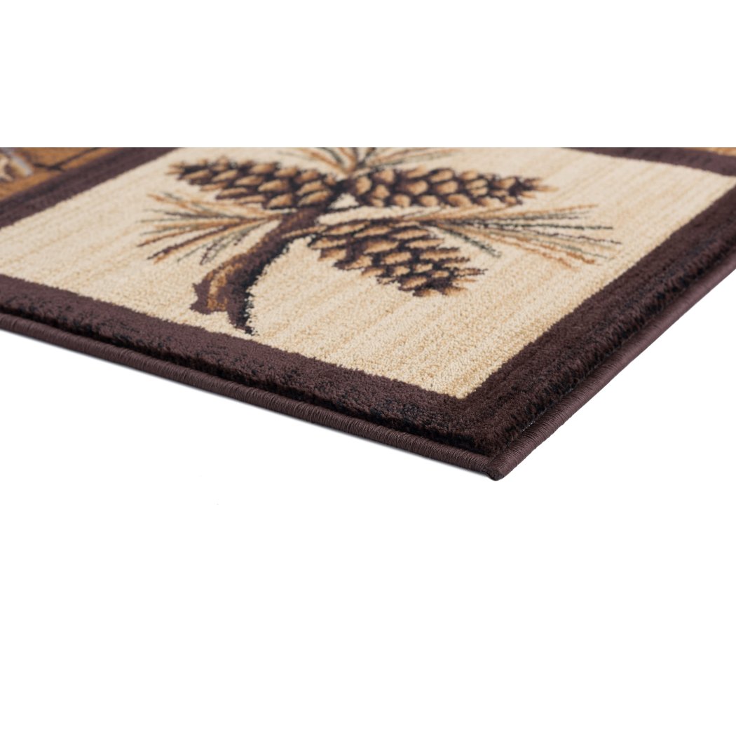 2'7 x 7'3 Brown Tan Hunting Theme Runner Rug Rectangle Indoor Grey White Fishing Canoe Pattern Hallway Carpet Wildlife Themed Entryway Lodge Cabins