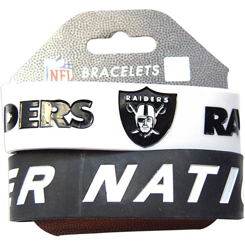 8 Inch NFL Raiders Mens Rubber Bracelet Set Football Themed Wristband Sports Patterned Team Logo Fan Fashion Athletic Team Spirit Fan Arm Band Black - Diamond Home USA