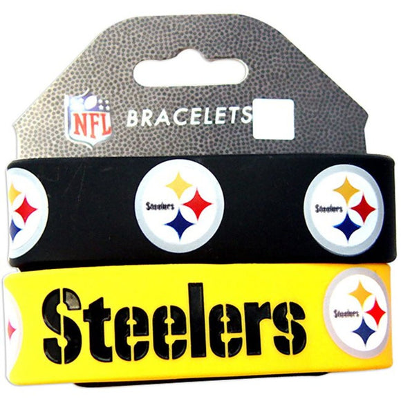 8 Inch NFL Steelers Mens Rubber Bracelet Set Football Themed Wristband Sports Patterned Team Logo Fan Fashion Athletic Team Spirit Fan Arm Band Black - Diamond Home USA