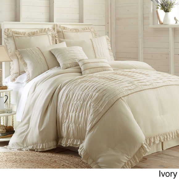 Ruffled Stripes Pattern Comforter Set Elegance High End Luxurious Pinch Pleated Stripe Design Shabby Classic Bedding Vibrant