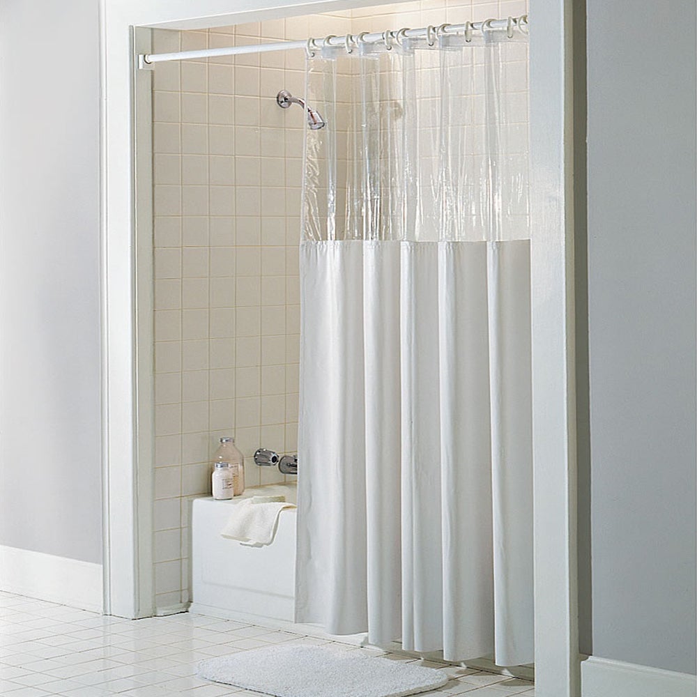 and Resistant ' See Through Top' Clear/ White Vinyl Shower Curtain Color Block Solid - Diamond Home USA