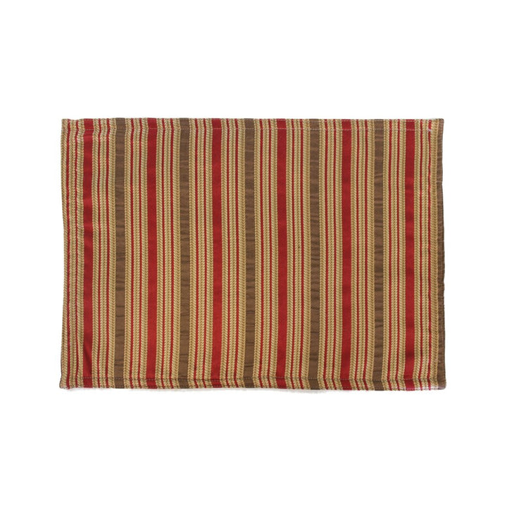 Red Gold Brown Stripes Pattern Placemats Set Elegant Vertical Stripe Inspired Design Xmas Holiday Motif Rectangle Shape Place Mats Features Machine