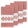 Authentic Hotel and Spa Turkish Cotton Diamonds Embroidered Tea Rose 4-piece Hand Towel Set Pink Terry Cloth - Diamond Home USA