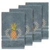 Authentic Hotel and Spa Turkish Cotton Pineapple Embroidered Teal Blue 4-piece Hand Towel Set Terry Cloth - Diamond Home USA
